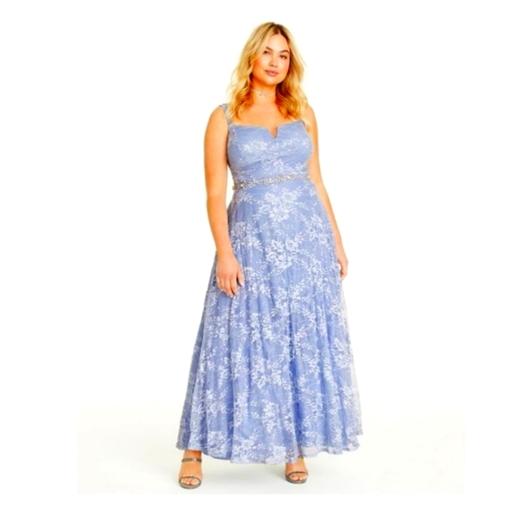 Say Yes To The Prom Dresses & Skirts - Elegant Blue Floral Maxi Dress